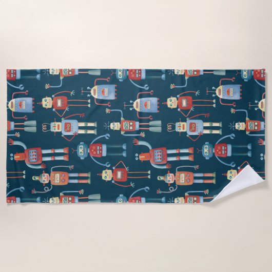 Retro Style Robots der 1950er Jahre Strandtuch (Vorderseite)