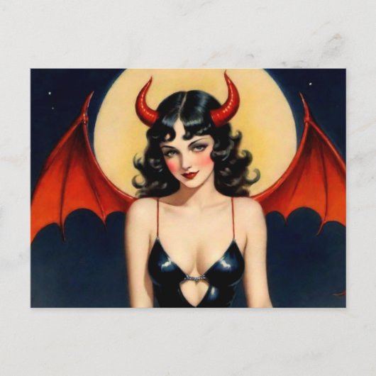 Retro Style Sexy Devil Girl Postcard Postkarte (Vorderseite)