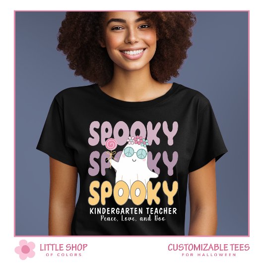 Retro Style Spooky Kindergarten Halloween Teacher T-Shirt