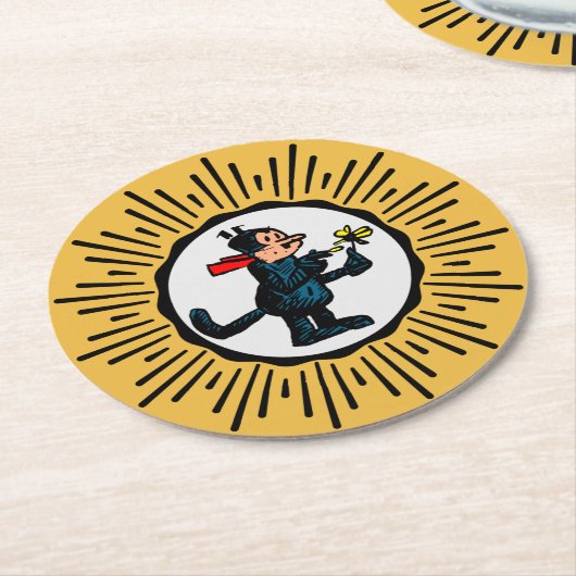 Retro-Style Sternexplosion Cartoon Cat Round Unter Runder Pappuntersetzer (Angewinkelt)