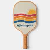 Retro Style Sunrise Pastel Rainbow-Skriptname Pickleball Schläger (Vorderseite)
