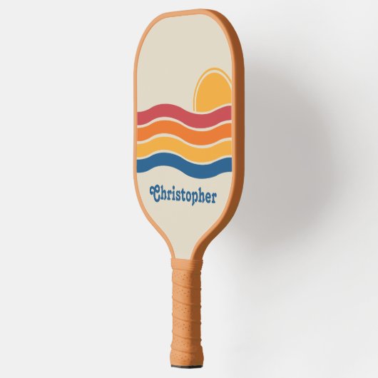 Retro Style Sunrise Pastel Rainbow-Skriptname Pickleball Schläger (Links)