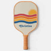 Retro Style Sunrise Pastel Rainbow-Skriptname Pickleball Schläger (Vorderseite)