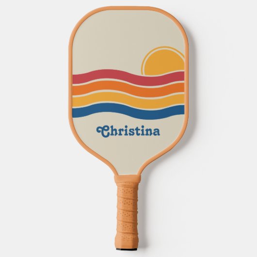Retro Style Sunrise Pastel Rainbow-Skriptname Pickleball Schläger (Rückseite)