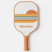 Retro Style Sunrise Pastel Rainbow-Skriptname Pickleball Schläger (Vorderseite)