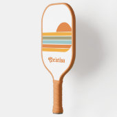 Retro Style Sunrise Pastel Rainbow-Skriptname Pickleball Schläger (Links)