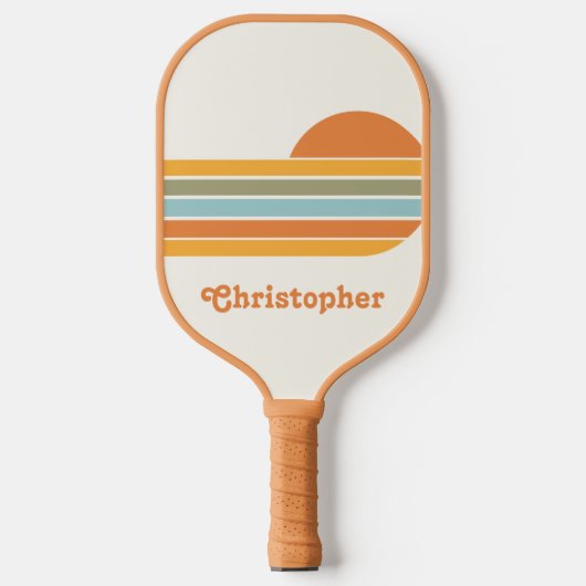 Retro Style Sunrise Pastel Rainbow-Skriptname Pickleball Schläger (Vorderseite)