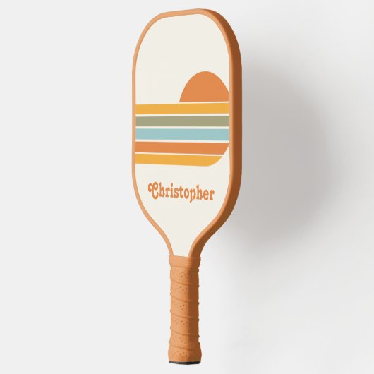 Retro Style Sunrise Pastel Rainbow-Skriptname Pickleball Schläger (Links)