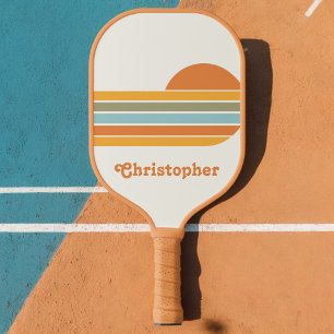 Retro Style Sunrise Pastel Rainbow-Skriptname Pickleball Schläger