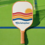 Retro Style Sunrise Pastel Rainbow-Skriptname Pickleball Schläger
