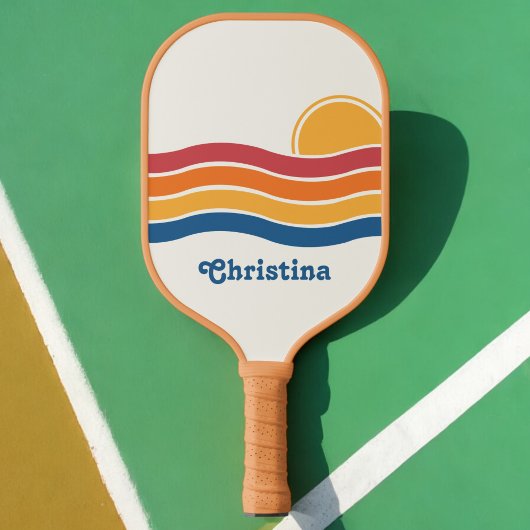 Retro Style Sunrise Pastel Rainbow-Skriptname Pickleball Schläger