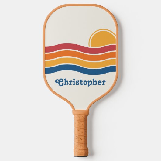 Retro Style Sunrise Pastel Rainbow-Skriptname Pickleball Schläger (Vorderseite)