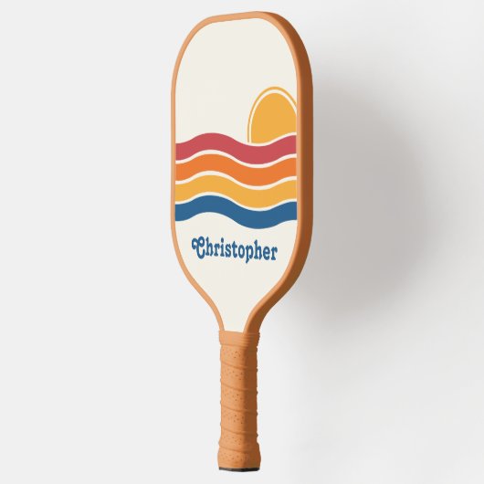 Retro Style Sunrise Pastel Rainbow-Skriptname Pickleball Schläger (Links)