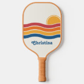 Retro Style Sunrise Pastel Rainbow-Skriptname Pickleball Schläger (Vorderseite)