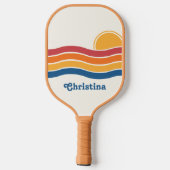 Retro Style Sunrise Pastel Rainbow-Skriptname Pickleball Schläger (Rückseite)
