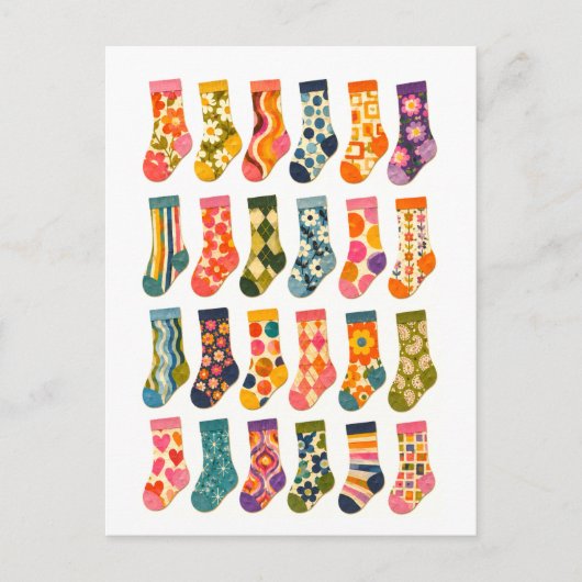 Retro-Style süße Socken Collage Postkarte (Vorderseite)