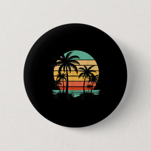 Retro Style Tropical Vintag Sunset Beach Palm Tre Button