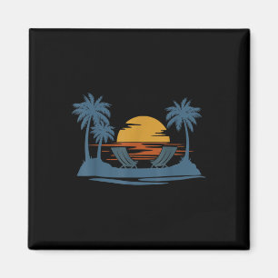 Retro Style Tropical Vintag Sunset Beach Palm Tre Magnet