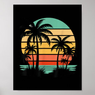 Retro Style Tropical Vintag Sunset Beach Palm Tre Poster