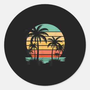 Retro Style Tropical Vintag Sunset Beach Palm Tre Runder Aufkleber