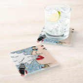 Retro Style Vaping Lady Glasuntersetzer (Schrägansicht)