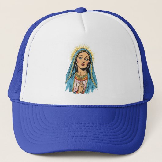 Retro Style Virgin Mary Trucker Hat Truckerkappe (Vorderseite)