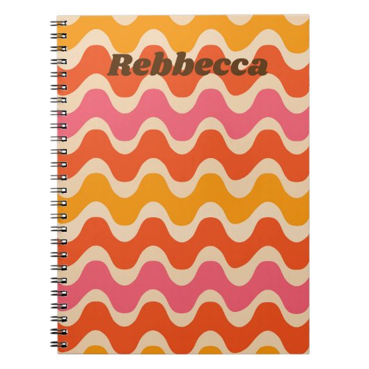 Retro Style Waves in rosa-orangefarbenem personali Notizblock (Vorderseite)