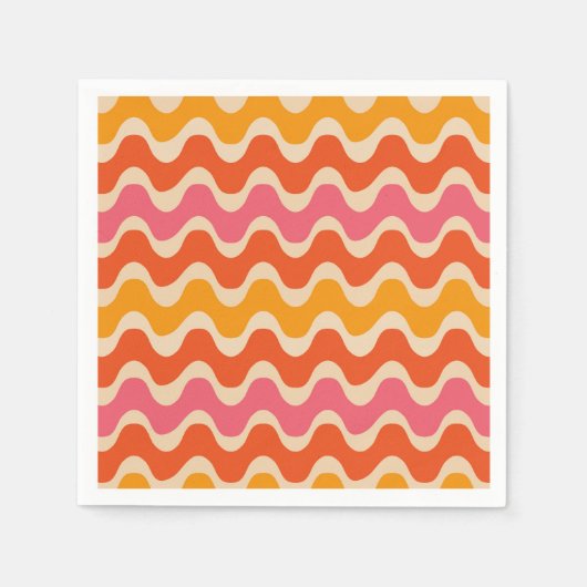 Retro Style Waves Muster in Rosa, Orange und Rot Serviette (Vorderseite)