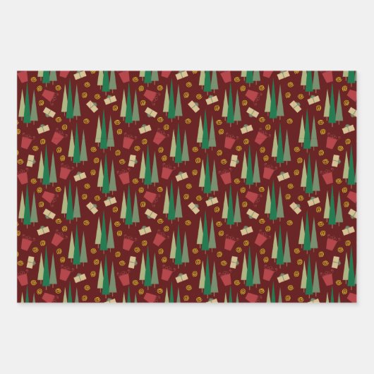 Retro Style Weihnachtsbaum und Geschenkmuster Geschenkpapier Set (Vorderseite 3)