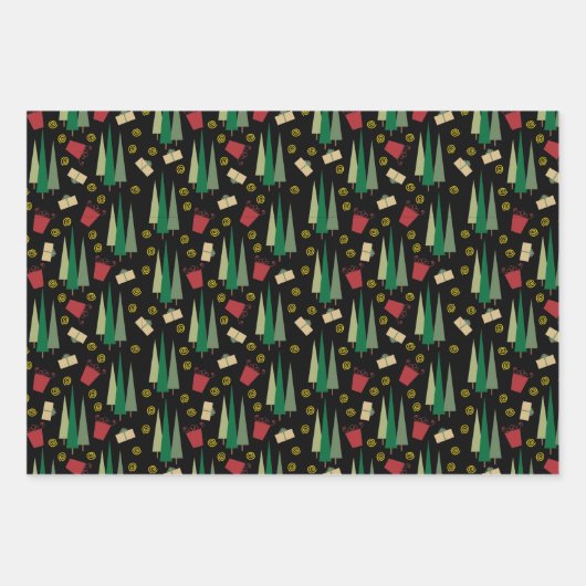 Retro Style Weihnachtsbaum und Geschenkmuster Geschenkpapier Set (Vorderseite)