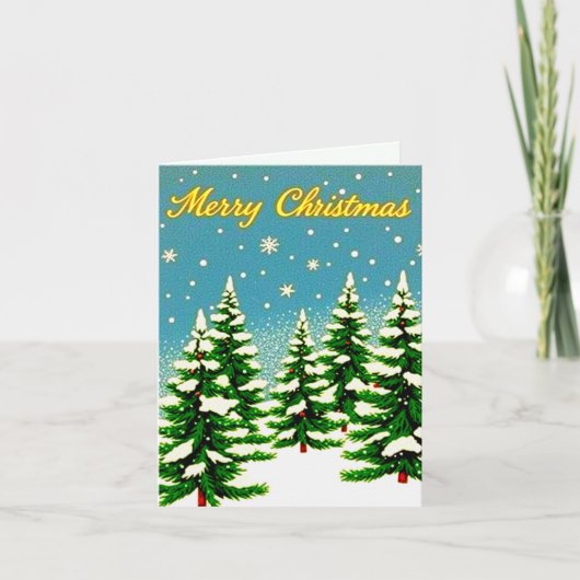 Retro Style Weihnachtskarte mit Bäumen Karte (Vorderseite)