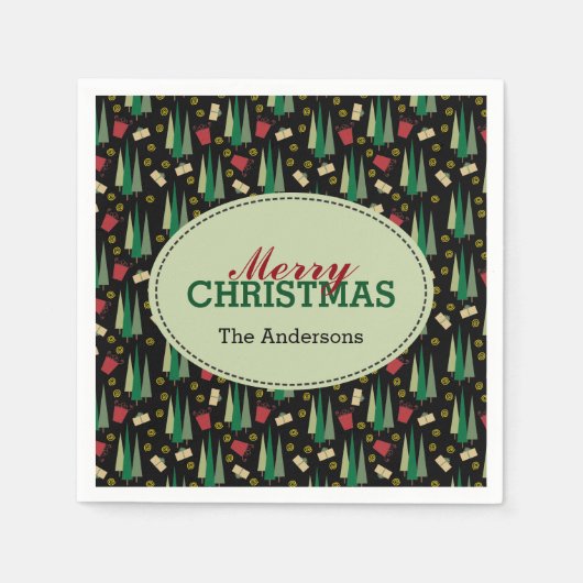 Retro Style Weihnachtsmuster, Personalisiert Serviette (Vorderseite)