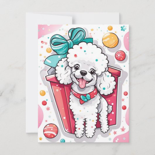 Retro Style White Poodle Weihnachten (Vorderseite)
