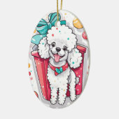 Retro Style White Poodle Weihnachten Keramik Ornament (Links)