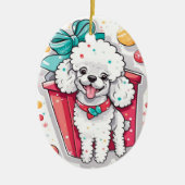 Retro Style White Poodle Weihnachten Keramik Ornament (Vorne)