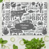 Retro Styled Typographic Barbecue Pattern Geschirrtuch (Gefaltet)