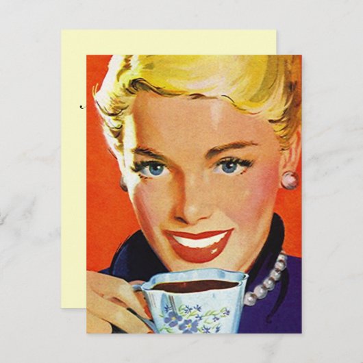 Retro Stylische Lady Coffee oder Tee Social Einlad Einladung (Vorne/Hinten)