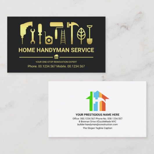 Retro Stylish Gold Handyman Tools Visitenkarte (Vorne/Hinten)