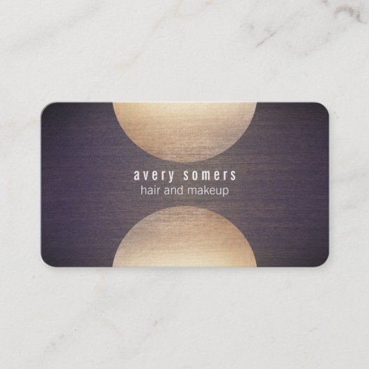 Retro Stylist Gold Circle und Holz Grain Look Ange Visitenkarte (Vorderseite)