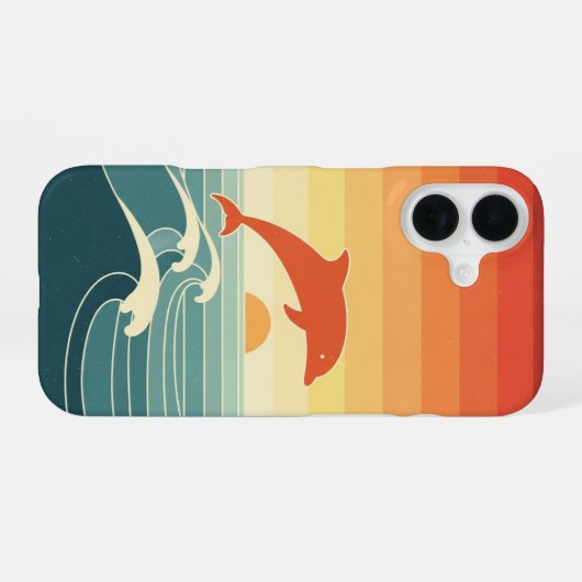 Retro Stylized Dolphin iPhone 16 Hülle (Rückseite (Horizontal))