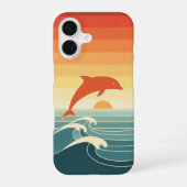 Retro Stylized Dolphin iPhone 16 Hülle (Rückseite)