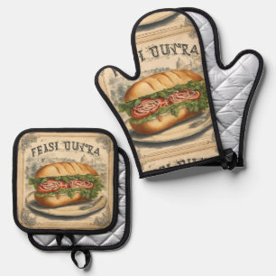 Retro Sub Sandwich Cooking Caterer Catering Koch Ofenhandschuh & Topflappen-Set