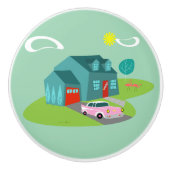 Retro Suburban House Keramik Pull Keramikknauf (Vorderseite)