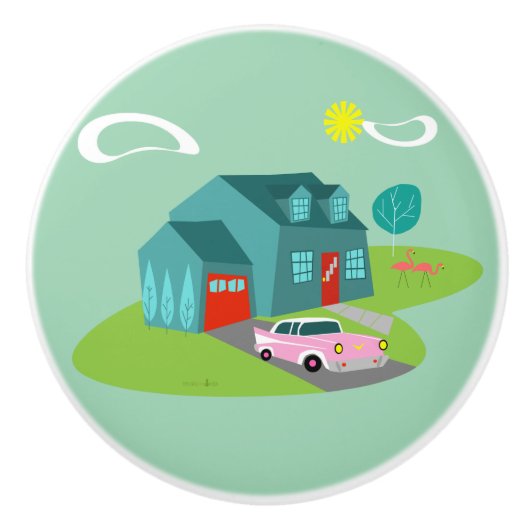 Retro Suburban House Keramik Pull Keramikknauf (Vorderseite)
