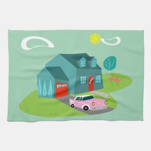 Retro Suburban House Küchentuch (Horizontal)