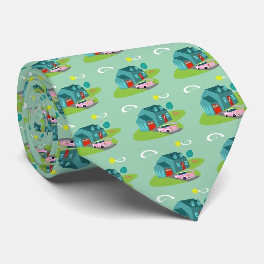 Retro Suburban House Neck Tie Krawatte (Gerollt)