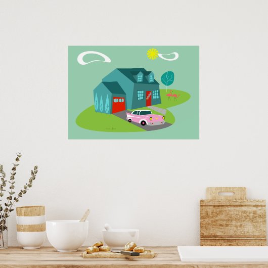 Retro Suburban House Poster (Küche)