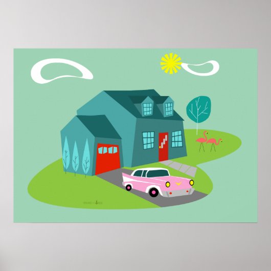 Retro Suburban House Poster (Vorne)