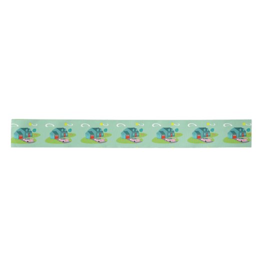 Retro Suburban House Ribbon Satinband (Vorderseite)