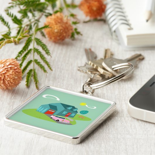 Retro Suburban House Schlüsselanhänger (Seite)